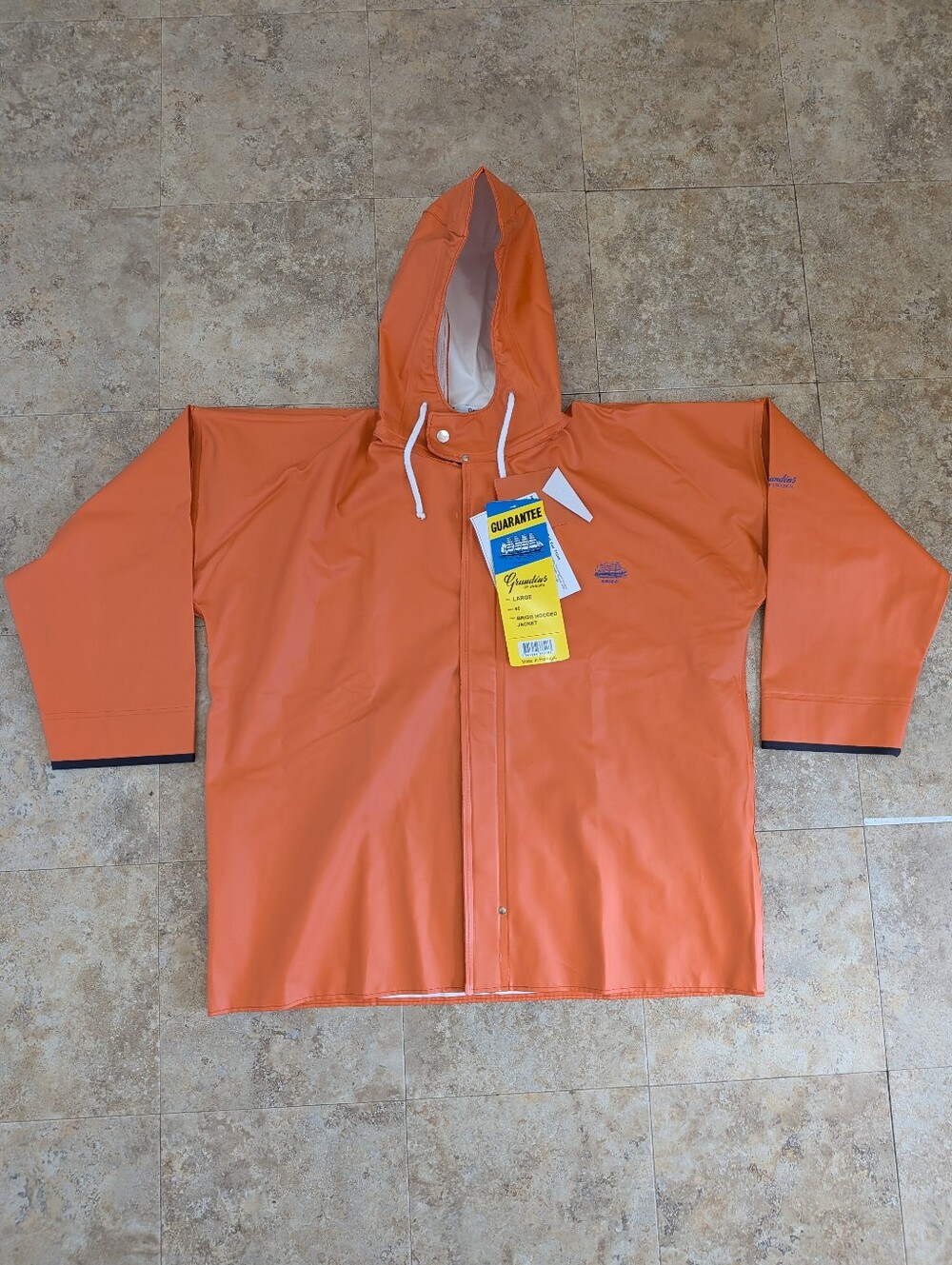 NEW GRUNDENS BRIGG 40 Commercial Fishing Jacket Hooded Mens Large Rain PVC